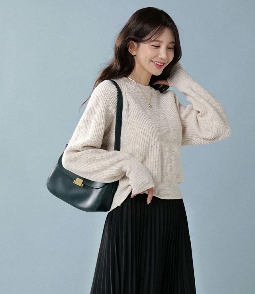 フィンガーホールラグランニット・t00195 レディース 【tops】トップス ニット ラウンドネック 長袖 ラグラン メランジカラー フィンガーホール リブヘム シンプル 大人 フェミニン カジュアル かわいい 可愛い 秋 冬 春 韓国ファッション