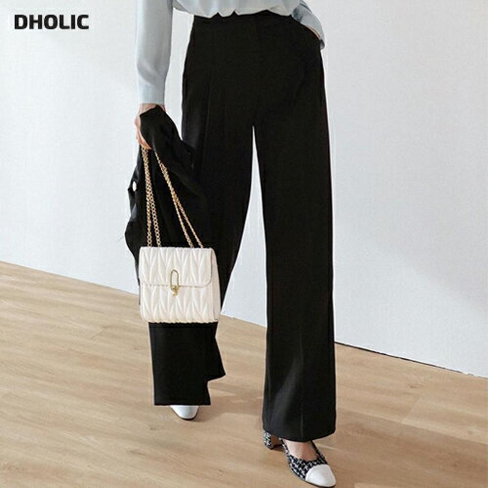 タックワイドスラックス・t00213 レディース 【pt】ボトムス ロング ロングパンツ スラックス ツータック ワイド ストレート ハイウエスト センタープレス ロング丈 無地 単色 シンプル フェミニン カジュアル 秋 冬 春 韓国ファッション