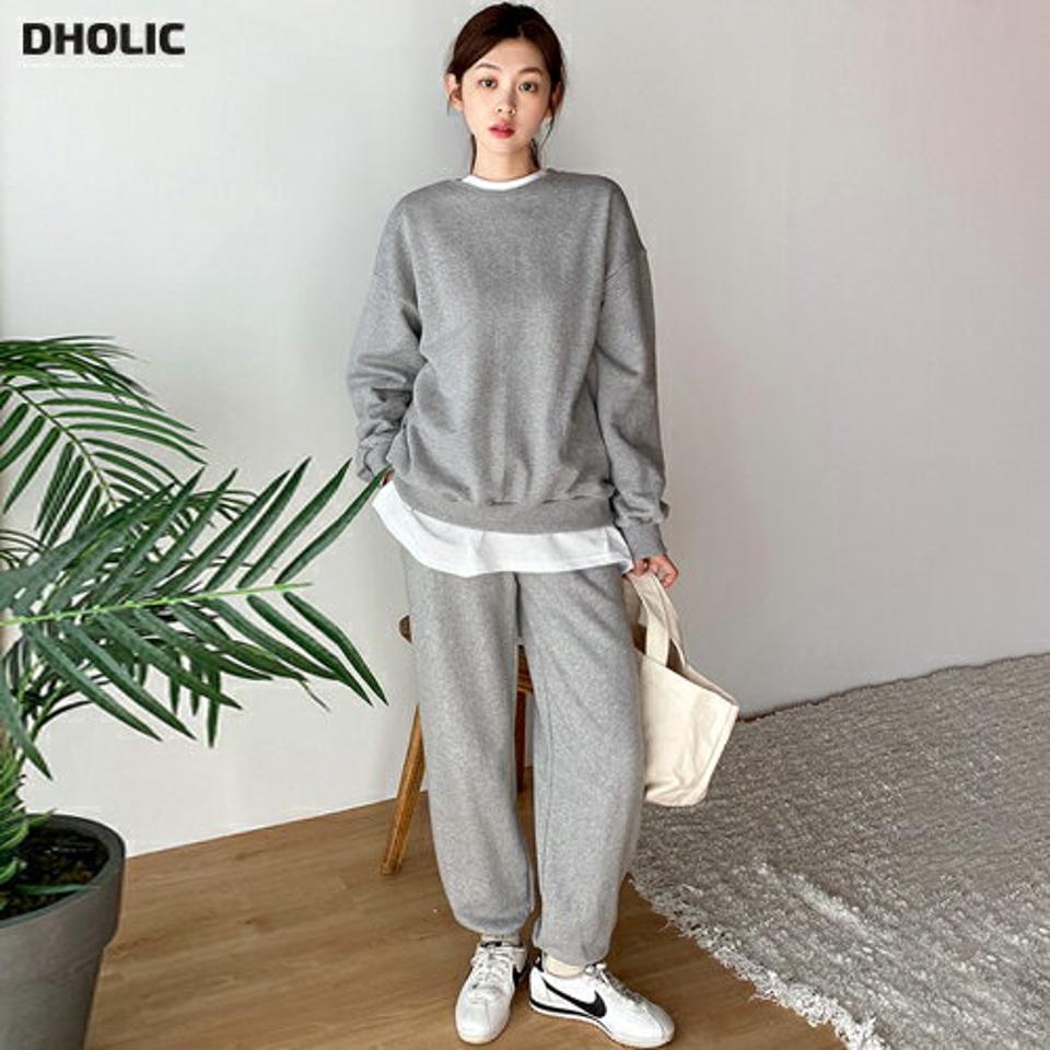 ルーズスウェット&ストリング付ジョガーパンツSET・t00131 レディース 【pt】setup セットアップ スウェット パンツ ラウンドネック 長袖 ルーズ シンプル 無地 単色 ベーシック シンプル フェミニン カジュアル 秋 冬 春 韓国ファッション