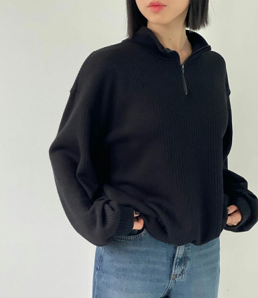 ジップハーフネックリブTシャツ・p001750 レディース 【tops】トップス Tシャツ 長袖 単色 無地 シンプル ベーシック リブ ハーフジップ モックネック ハーフネック 秋 冬 カジュアル ラフ かわいい 可愛い 韓国ファッション MKT