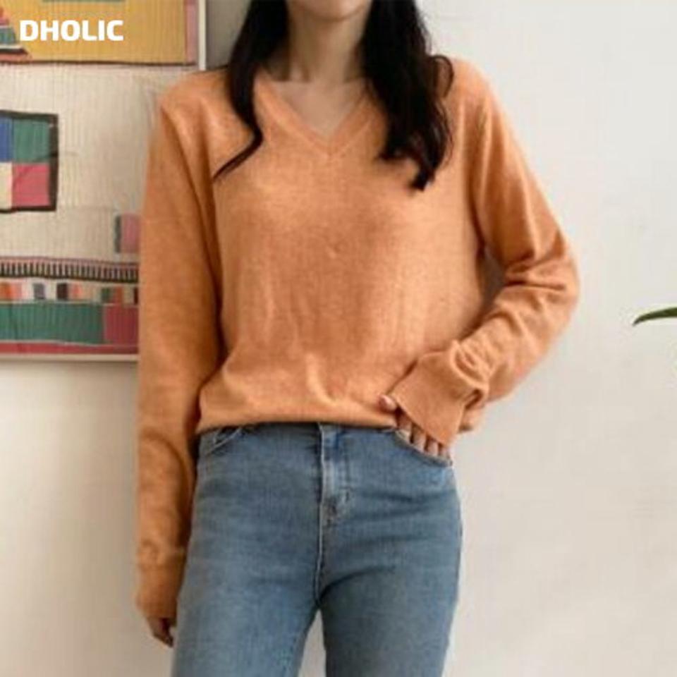 【マラソン特価】カシミヤ混Vネックメランジニット・p001812 レディース 【tops】トップス 長袖 単色 ニット 無地 シンプル ベーシック Vネック カシミヤ混 カラバリ メランジ 秋 冬 カジュアル かわいい 可愛い オレンジ 韓国ファッション MKT