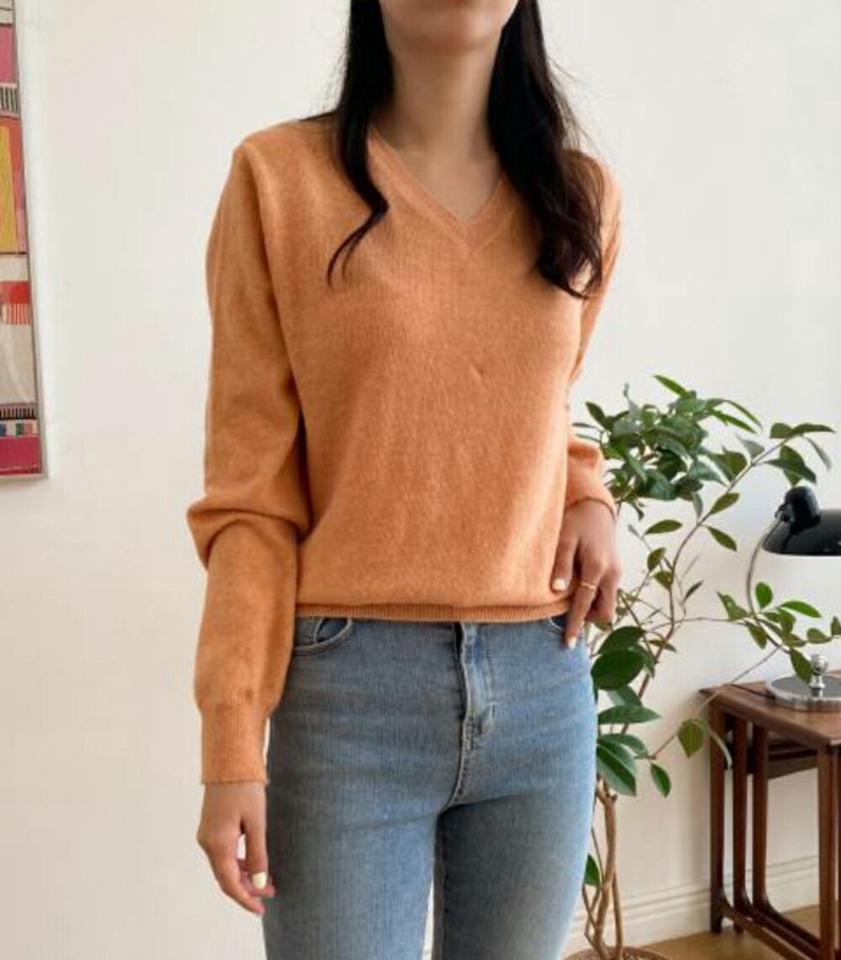 【マラソン特価】カシミヤ混Vネックメランジニット・p001812 レディース 【tops】トップス 長袖 単色 ニット 無地 シンプル ベーシック Vネック カシミヤ混 カラバリ メランジ 秋 冬 カジュアル かわいい 可愛い オレンジ 韓国ファッション MKT