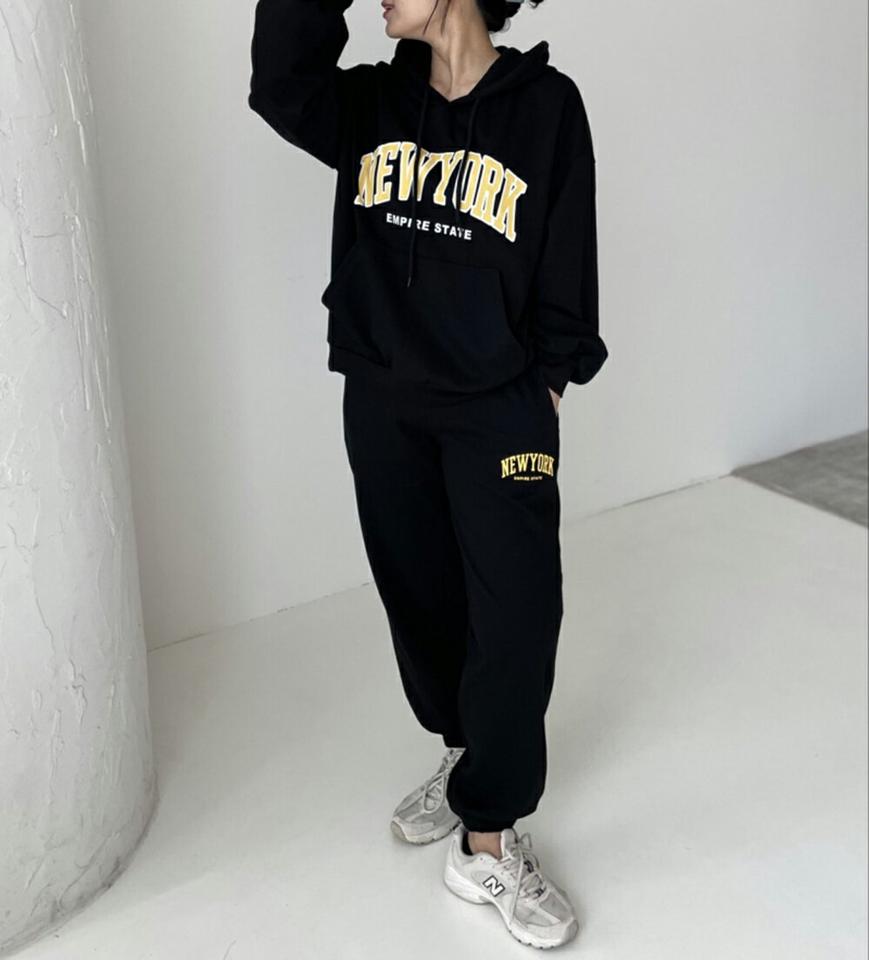 NEW YORKパーカー&ジョガーパンツSET・p001943 レディース 【pt】セットアップ セット setup トップス パーカー トレーナー 長袖 柄 模様 フード フーディ パンツ ロング丈 ジョガーパンツ 秋 冬 カジュアル ラフ 韓国ファッション MKT