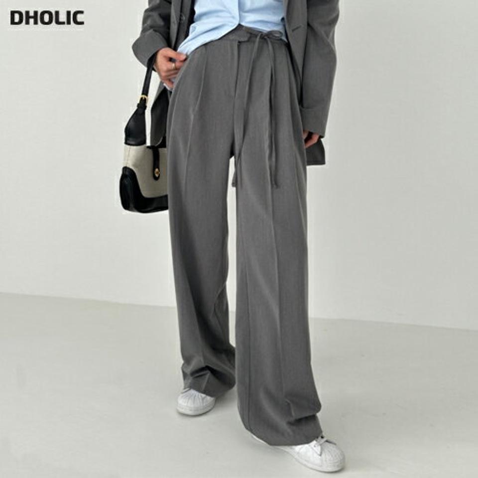 ウエストリボンタックスラックス・p001878 レディース 【pt】パンツ ロング丈 単色 無地 シンプル ベーシック ワイド スラックス 長ズボン ズボン フルレングス タック 秋 冬 カジュアル 韓国ファッション MKT