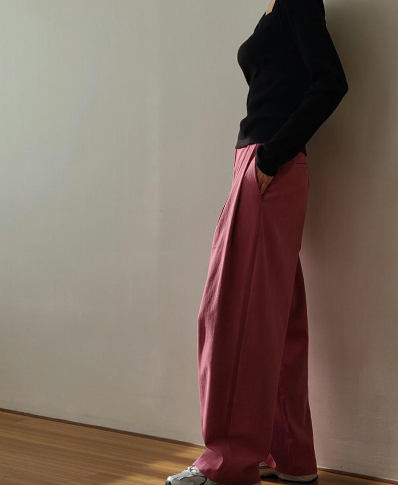 ツータックホックワイドスラックス・p001891 レディース 【pt】 韓国ファッション ボトムス パンツ スラックス ロング丈 フルレングス ハイウエスト ツータック ホック ワイド 無地 シンプル ベーシック お出かけ デイリー カジュアル MKT