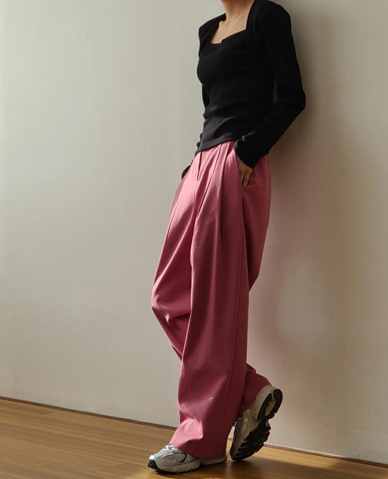 ツータックホックワイドスラックス・p001891 レディース 【pt】 韓国ファッション ボトムス パンツ スラックス ロング丈 フルレングス ハイウエスト ツータック ホック ワイド 無地 シンプル ベーシック お出かけ デイリー カジュアル MKT