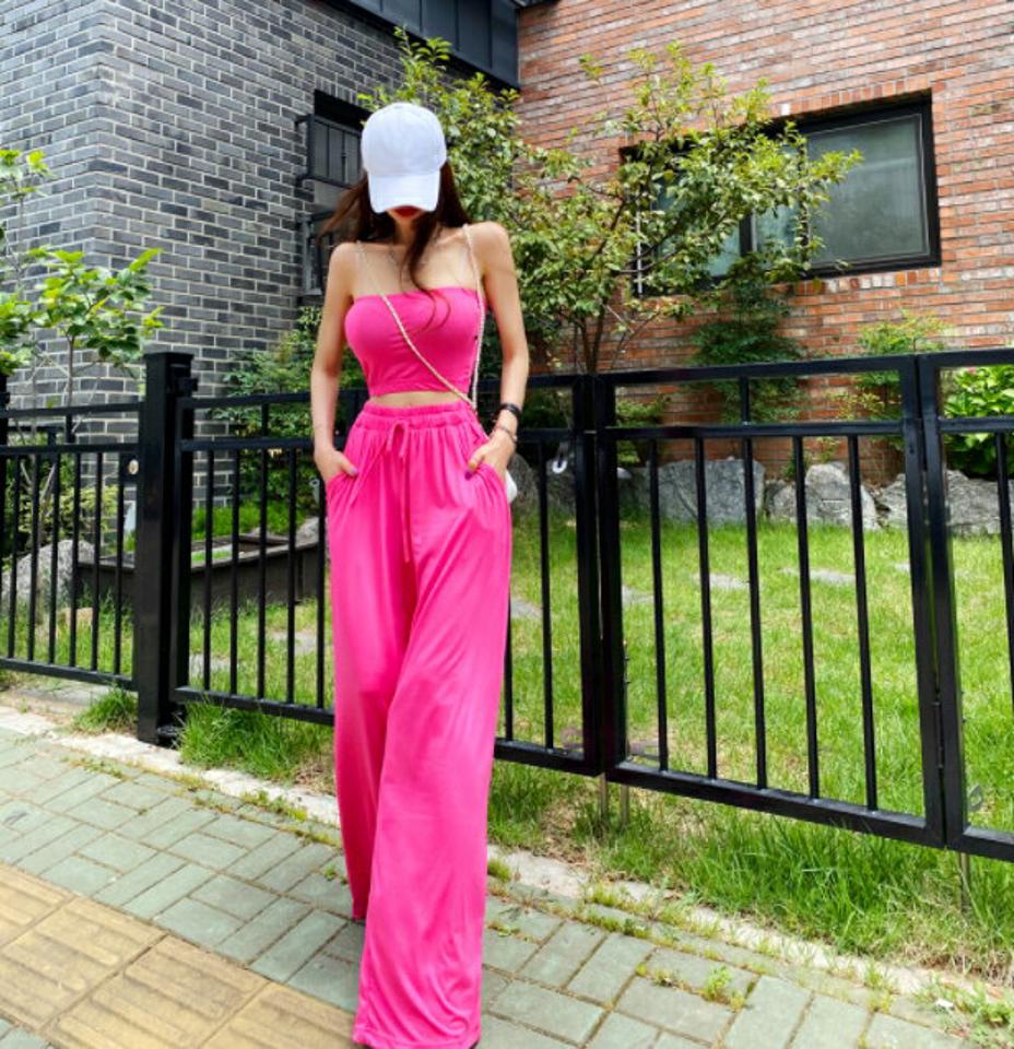 【マラソン特価】チューブトップ&ドロストパンツSET・p002143 レディース 【pt】セットアップ セット setup チューブトップ 単色 無地 シンプル ベーシック スリム 細身 タイト パンツ ロング丈 ドロスト ウエストゴム 秋 冬 カジュアル 韓国ファッション MKT セール