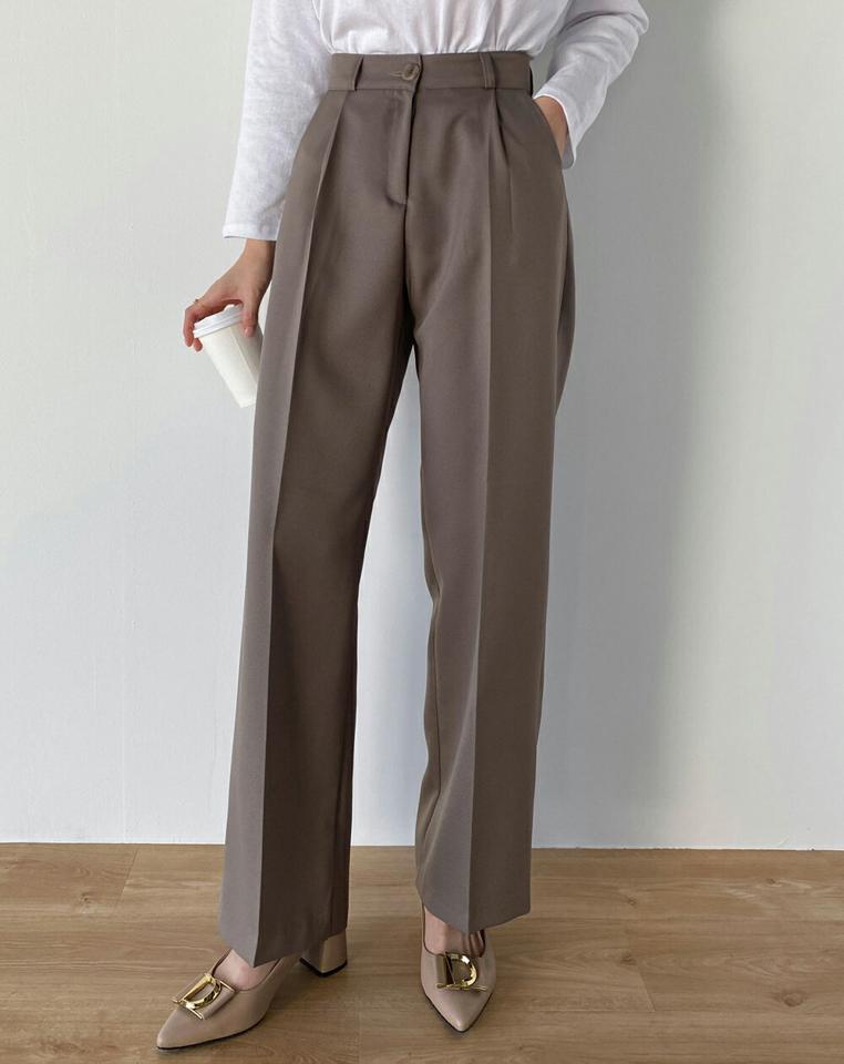 ワイドワンタックスラックス・t00346 レディース 【pt】ボトムス ロング ロングパンツ スラックス ワンタック センタープレス ワイド ストレート ハイウエスト ロング丈 無地 単色 シンプル フェミニン カジュアル 秋 冬 春 韓国ファッション