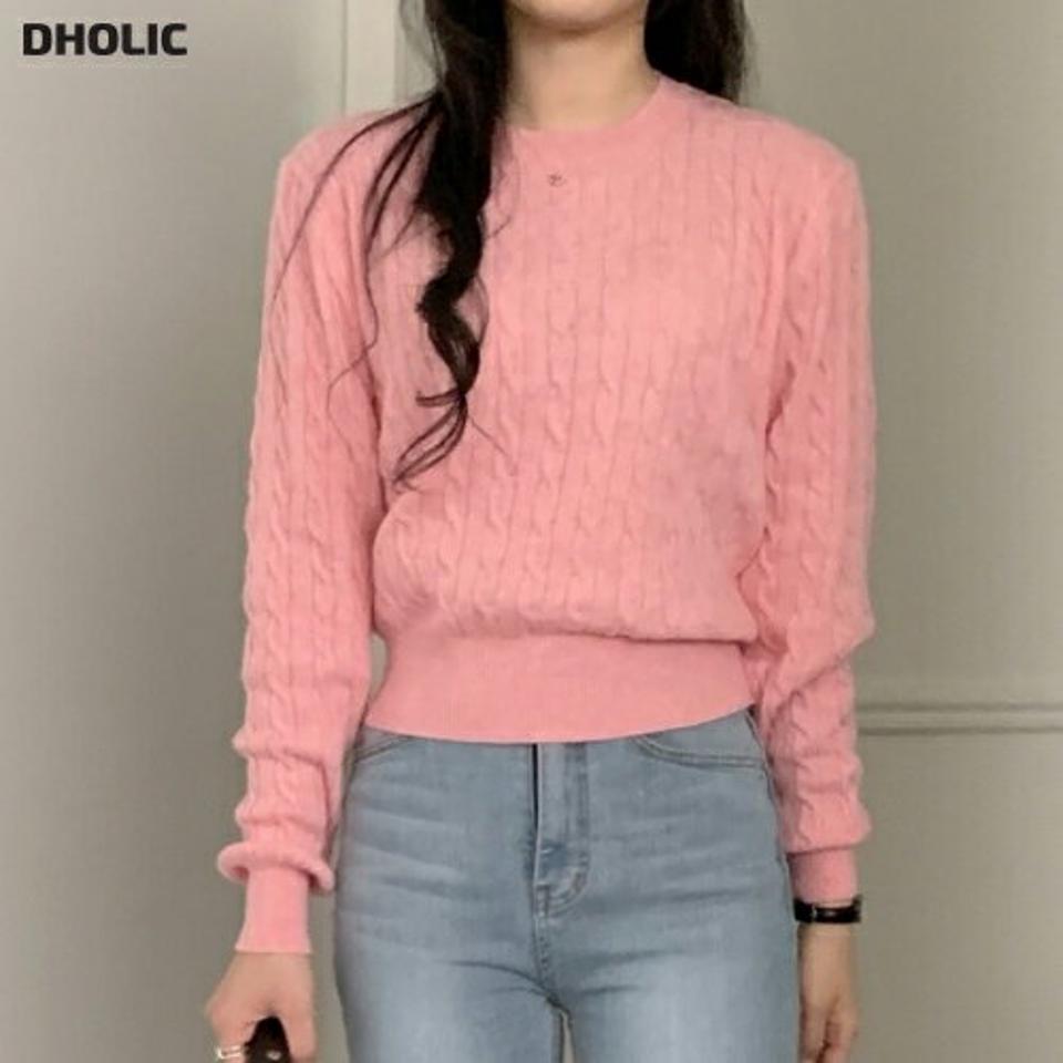 【マラソン特価】ラウンドネックケーブル長袖ニット・p001804 レディース 【tops】トップス ニット 長袖 単色 柄 模様 ケーブル編み ケーブルニット ラウンドネック 秋 冬 カジュアル パステル かわいい 可愛い キュート 韓国ファッション MKT