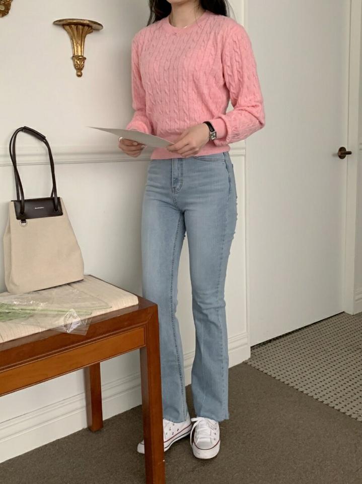 【マラソン特価】ラウンドネックケーブル長袖ニット・p001804 レディース 【tops】トップス ニット 長袖 単色 柄 模様 ケーブル編み ケーブルニット ラウンドネック 秋 冬 カジュアル パステル かわいい 可愛い キュート 韓国ファッション MKT