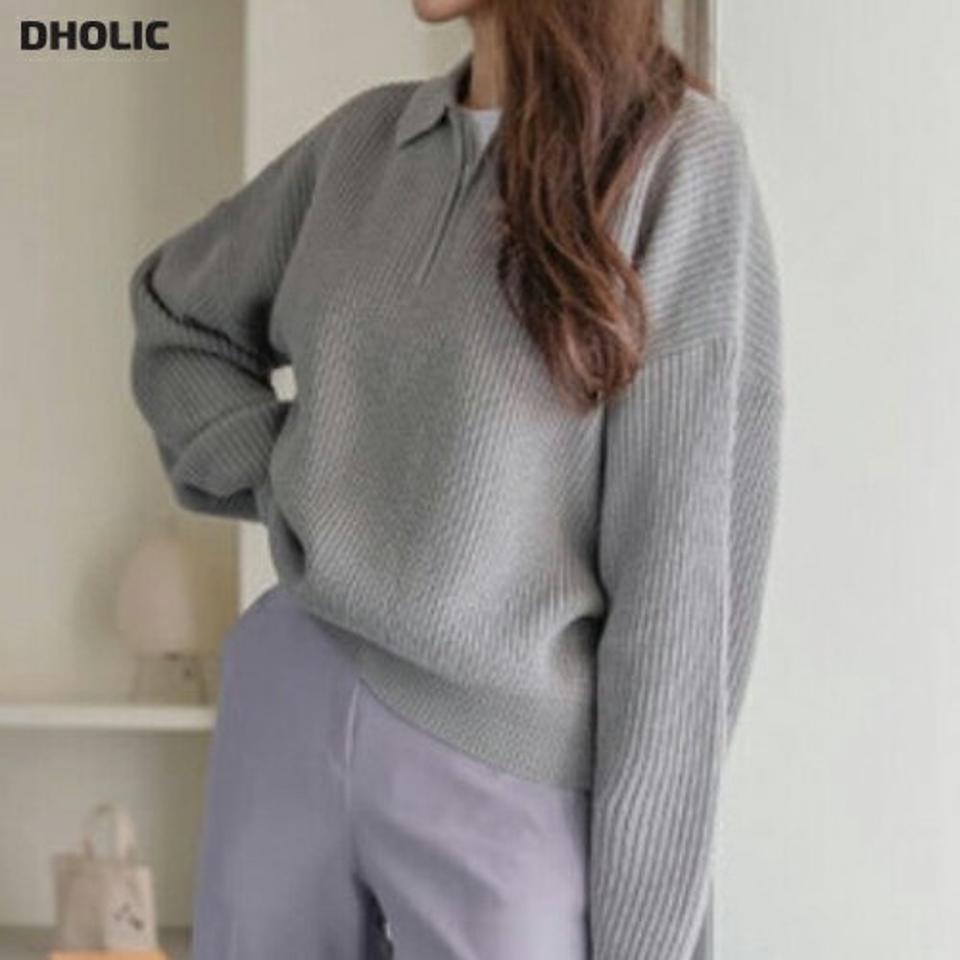 【マラソン特価】ハーフジップカラーニット・p001702 レディース 【tops】トップス ニット 長袖 単色 無地 シンプル ベーシック ハーフジップ ポロ襟 襟 秋 冬 カジュアル かわいい 可愛い ドロップショルダー ルーズ 韓国ファッション MKT