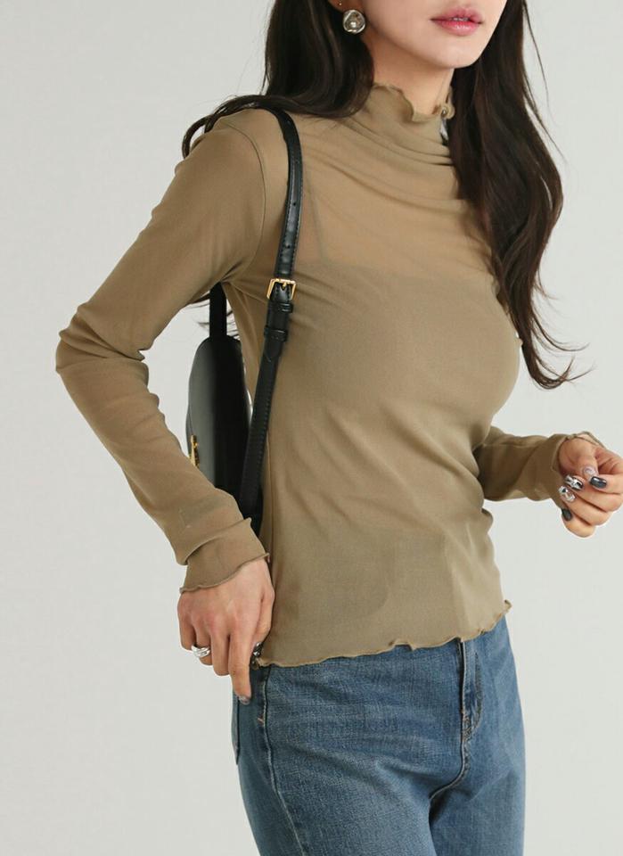 ≪人気商品再入荷≫シアーメロウタートルブラウス・b00361 レディース 【bl】トップス ブラウス タートルネック 長袖 メロウヘム シアー シースルー 透け感 無地 単色 大人 かわいい 可愛い カジュアル フェミニン 秋 冬 春 韓国ファッション