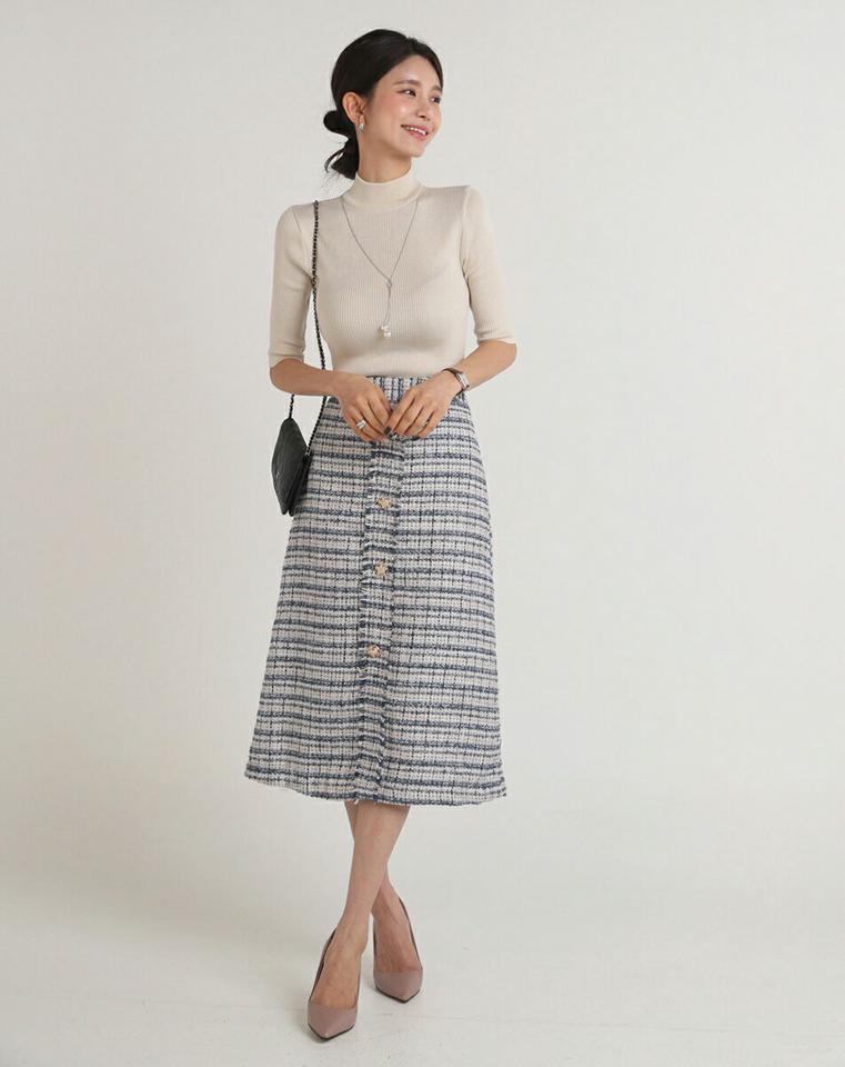 2TYPEハーフネック5分袖ニット・b00356 レディース 【tops】トップス ニット ハーフネック 5分袖 スリム ボーダー 無地 シンプル 大人 フェミニン カジュアル かわいい 可愛い 秋 冬 春 韓国ファッション