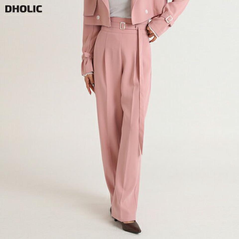 ベルト付タックスラックス・b00371 レディース 【pt】ボトムス ロング ロングパンツ スラックス ベルト付 タック ワイド ストレート ハイウエスト センタープレス ロング丈 無地 単色 シンプル フェミニン カジュアル 秋 冬 春 韓国ファッション