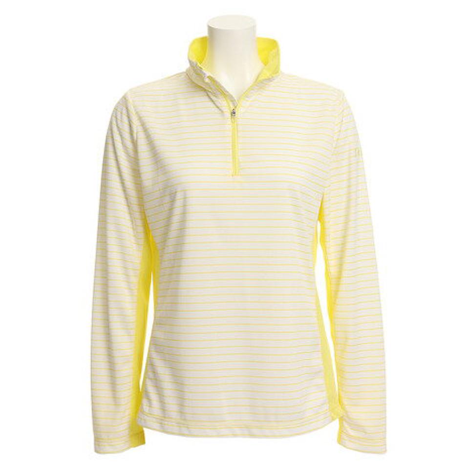 ウィッテム（HUITIEME）（レディース）テニス ボーダー ハーフジップ長袖シャツ HU19S13LS733105YEL 吸汗速乾/UVカット