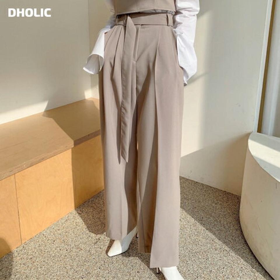 ベルト付ワイドスラックス・p002098 レディース 【pt】パンツ スラックス ワイド ロング丈 単色 無地 シンプル ベーシック ベルト付き フルレングス タック 春 夏 秋 冬 大人 オフィスカジュアル 韓国ファッション MKT