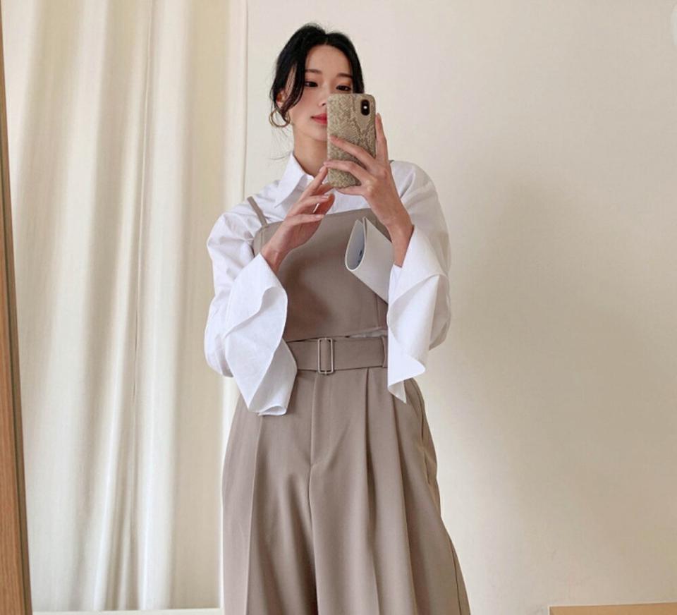 ベルト付ワイドスラックス・p002098 レディース 【pt】パンツ スラックス ワイド ロング丈 単色 無地 シンプル ベーシック ベルト付き フルレングス タック 春 夏 秋 冬 大人 オフィスカジュアル 韓国ファッション MKT