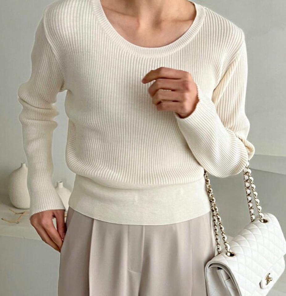 Uネッククロップドリブニット・p002200 レディース 【tops】トップス ニット 長袖 単色 無地 シンプル ベーシック リブ Uネック 鎖骨 デコルテ スリム 細身 タイト 秋 冬 カジュアル ラフ 韓国ファッション MKT