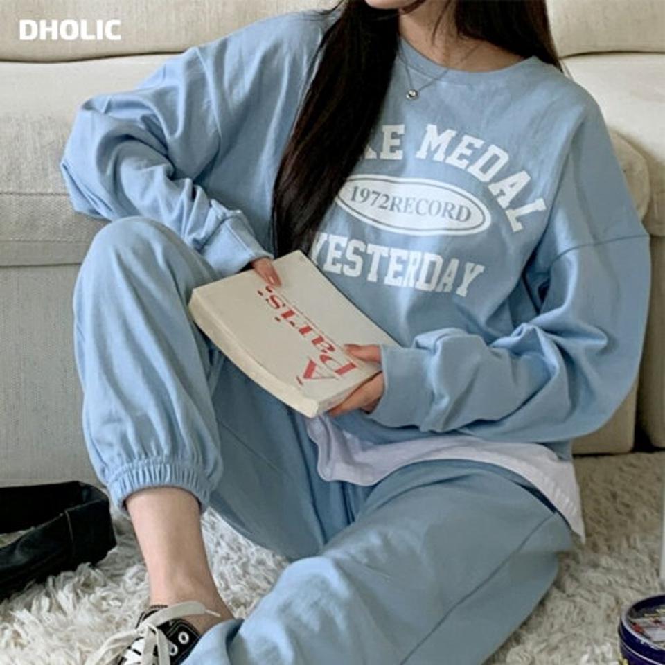 TAKE MEDAL配色スウェット&ジョガーパンツSET・p002313 レディース 【pt】セットアップ セット setup トップス スウェット トレーナー 長袖 柄 模様 ロゴ パンツ ロング丈 秋 冬 カジュアル ラフ 韓国ファッション MKT