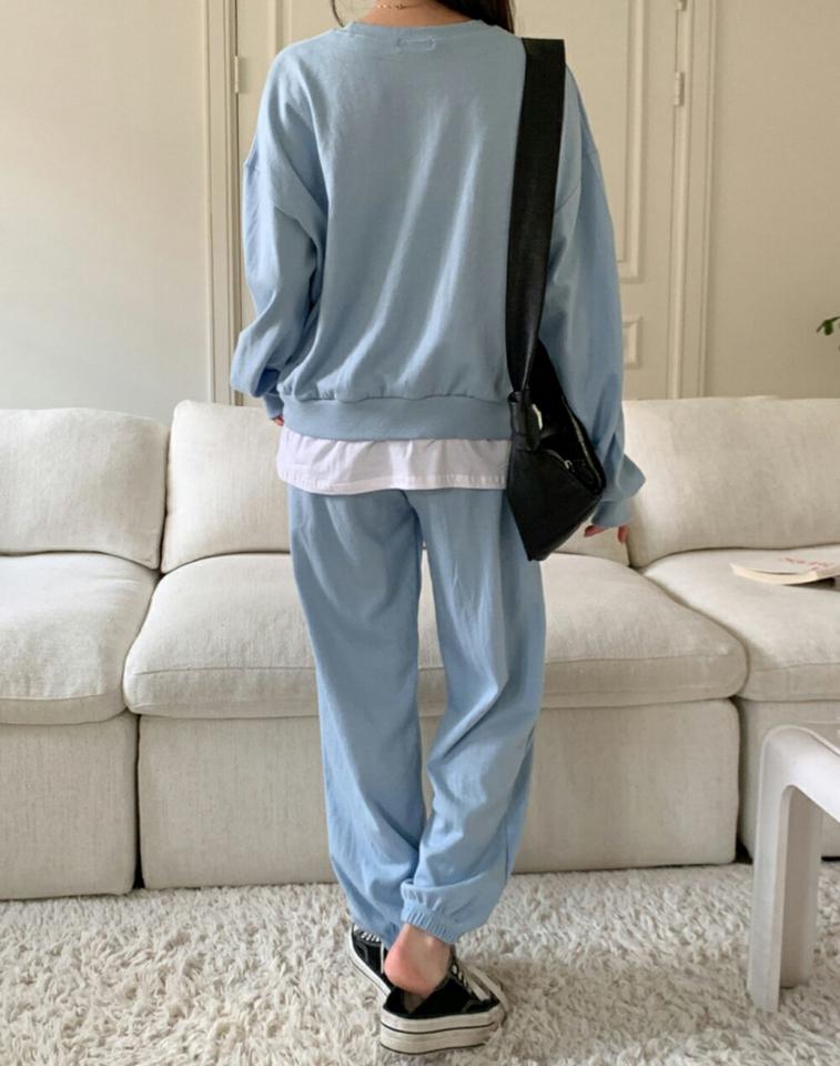 TAKE MEDAL配色スウェット&ジョガーパンツSET・p002313 レディース 【pt】セットアップ セット setup トップス スウェット トレーナー 長袖 柄 模様 ロゴ パンツ ロング丈 秋 冬 カジュアル ラフ 韓国ファッション MKT