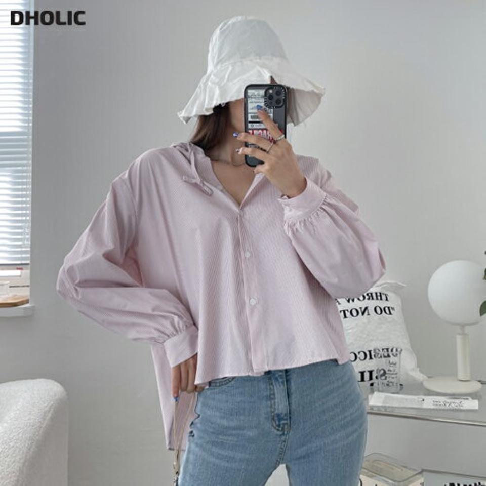 2TYPEフードストリングシャツ・p002212 レディース 【bl】 韓国ファッション トップス シャツ フード ストリング 長袖 バルーンスリーブ 2TYPE セミクロップド ストライプ ルーズフィット ゆったり お出かけ ラブリー カジュアル MKT