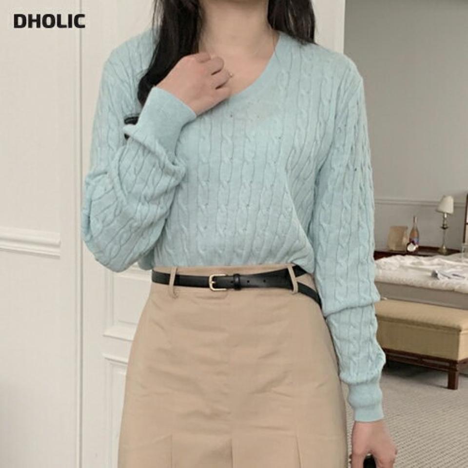 【マラソン特価】ケーブルVネックニット・p001806 レディース 【tops】トップス ニット 長袖 単色 無地 シンプル ベーシック ケーブル編み ケーブルニット パステル Vネック 鎖骨 デコルテ 秋 冬 カジュアル 端正 韓国ファッション MKT