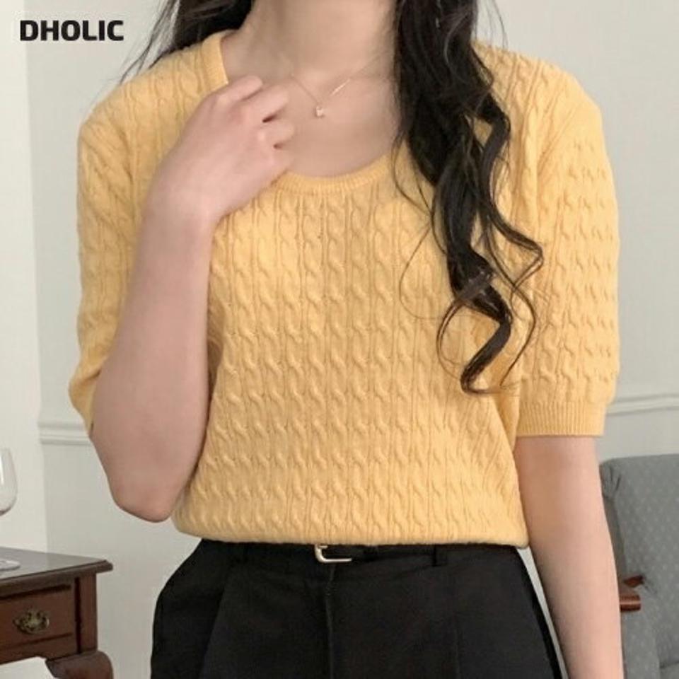 【マラソン特価】ケーブルUネック半袖ニット・p001807 レディース 【tops】トップス ニット 半袖 単色 ケーブル編み ケーブルニット Uネック 鎖骨 デコルテ 春 夏 サマーニット カジュアル ラフ かわいい 可愛い キュート 韓国ファッション MKT