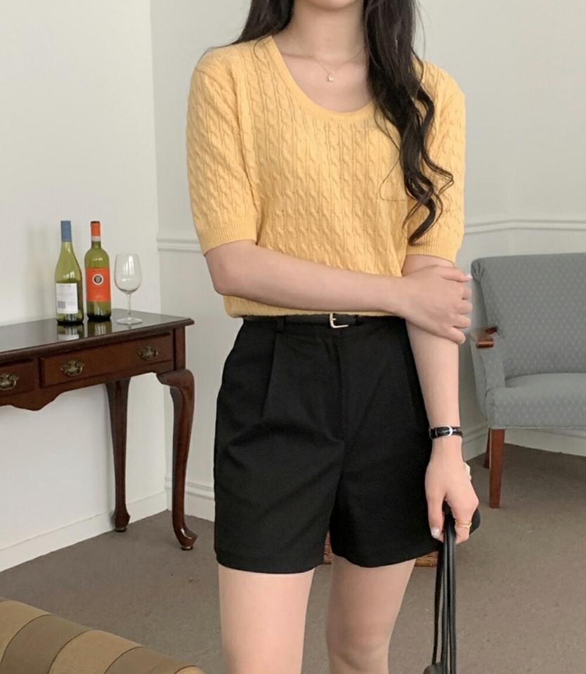 【マラソン特価】ケーブルUネック半袖ニット・p001807 レディース 【tops】トップス ニット 半袖 単色 ケーブル編み ケーブルニット Uネック 鎖骨 デコルテ 春 夏 サマーニット カジュアル ラフ かわいい 可愛い キュート 韓国ファッション MKT