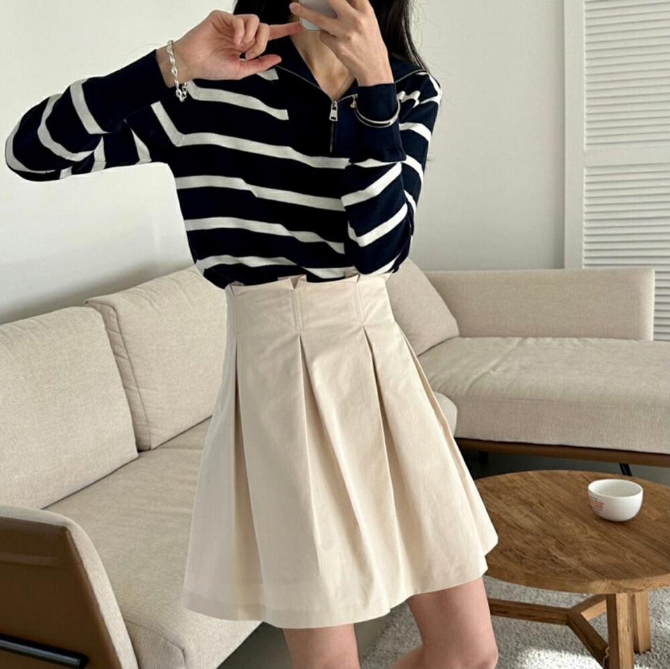 ハーフジップボーダーカラーニット・p002256 レディース 【tops】トップス ニット 長袖 柄 模様 ボーダー ハーフジップ 配色 カジュアル ラフ 秋 冬 モノトーン デイリー 韓国ファッション MKT