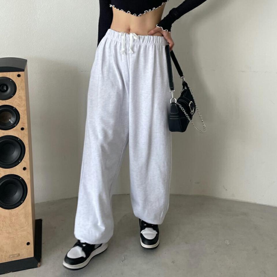 ワイドスウェットジョガーパンツ・p002312 レディース 【pt】 韓国ファッション ボトムス パンツ スウェットパンツ ジョガーパンツ ジョガー ロング丈 9分丈 ストリング ワイド ゆったり 無地 シンプル ベーシック デイリー カジュアル MKT
