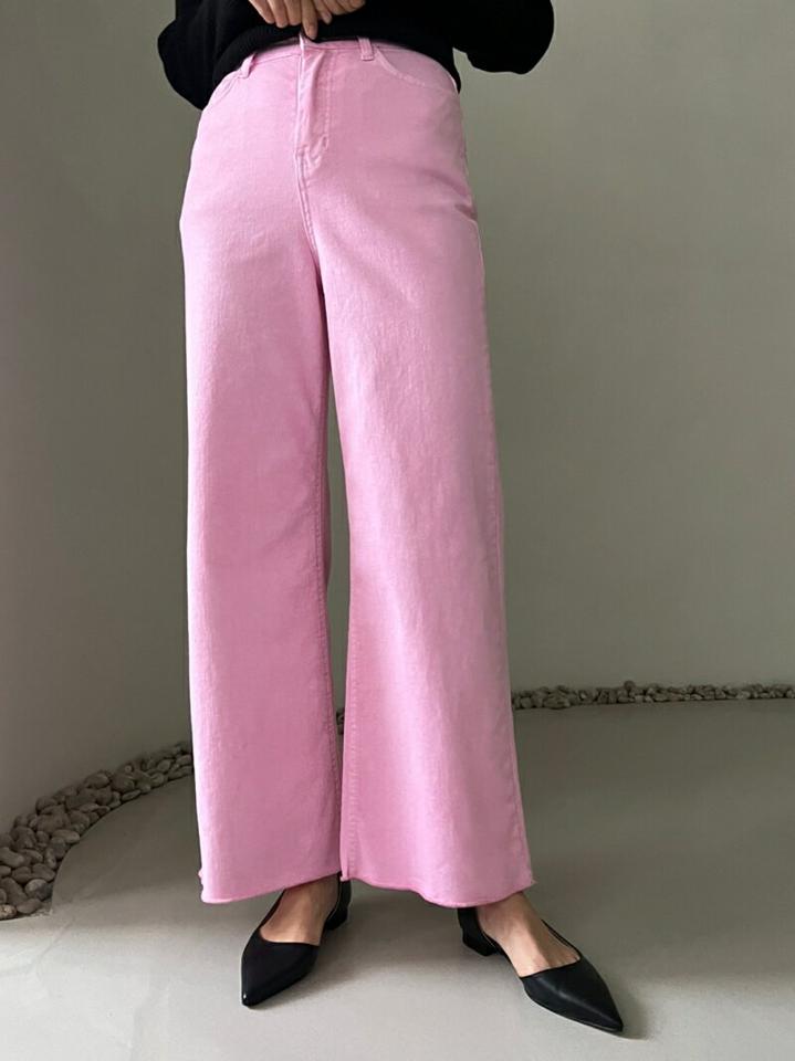 【送料無料】カットオフワイドカラーパンツ・p002203 レディース 【pt】パンツ ロング丈 ワイド ハイウエスト 単色 無地 シンプル ベーシック パステル 春 夏 秋 冬 カラーパンツ かわいい 可愛い カジュアル カットオフ 韓国ファッション MKT