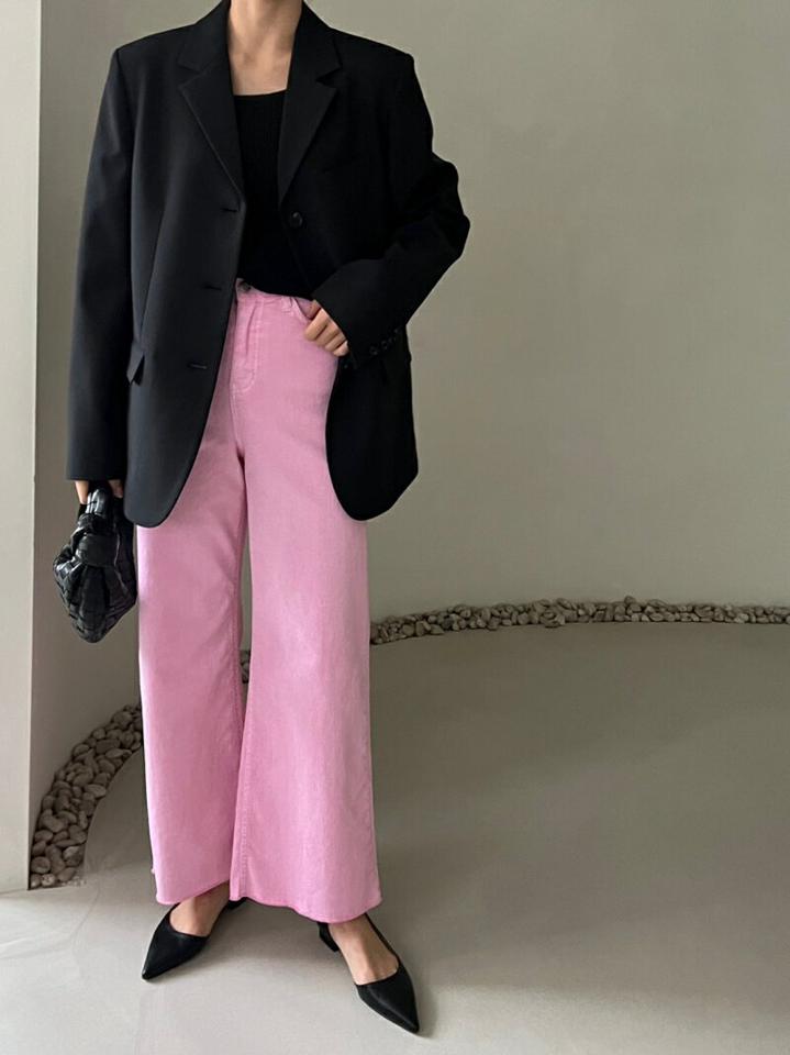 【送料無料】カットオフワイドカラーパンツ・p002203 レディース 【pt】パンツ ロング丈 ワイド ハイウエスト 単色 無地 シンプル ベーシック パステル 春 夏 秋 冬 カラーパンツ かわいい 可愛い カジュアル カットオフ 韓国ファッション MKT