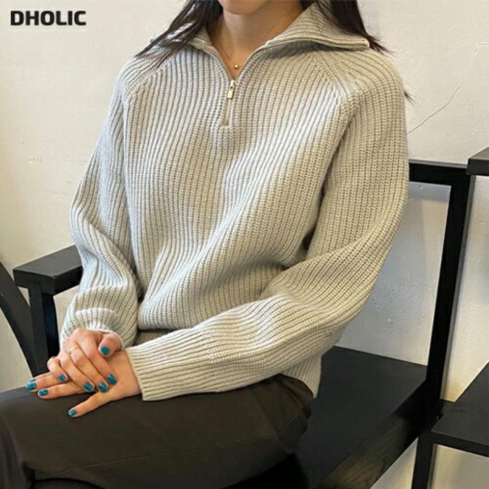【送料無料】ウール混ラグランジップカラーニット・p002230 レディース 【tops】トップス ニット 長袖 単色 無地 シンプル ベーシック ウール混 ラグラン ハーフジップ ルーズ ゆったり 楽ちん 秋 冬 カジュアル ラフ 韓国ファッション MKT