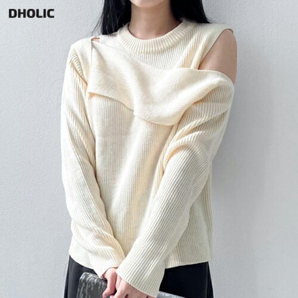 【マラソン特価】カットアウトショルダーニット・p001814 レディース 【tops】トップス ニット 長袖 単色 無地 シンプル ベーシック カットアウト 肩出し 秋 冬 カジュアル セクシー かわいい 可愛い キュート 韓国ファッション MKT