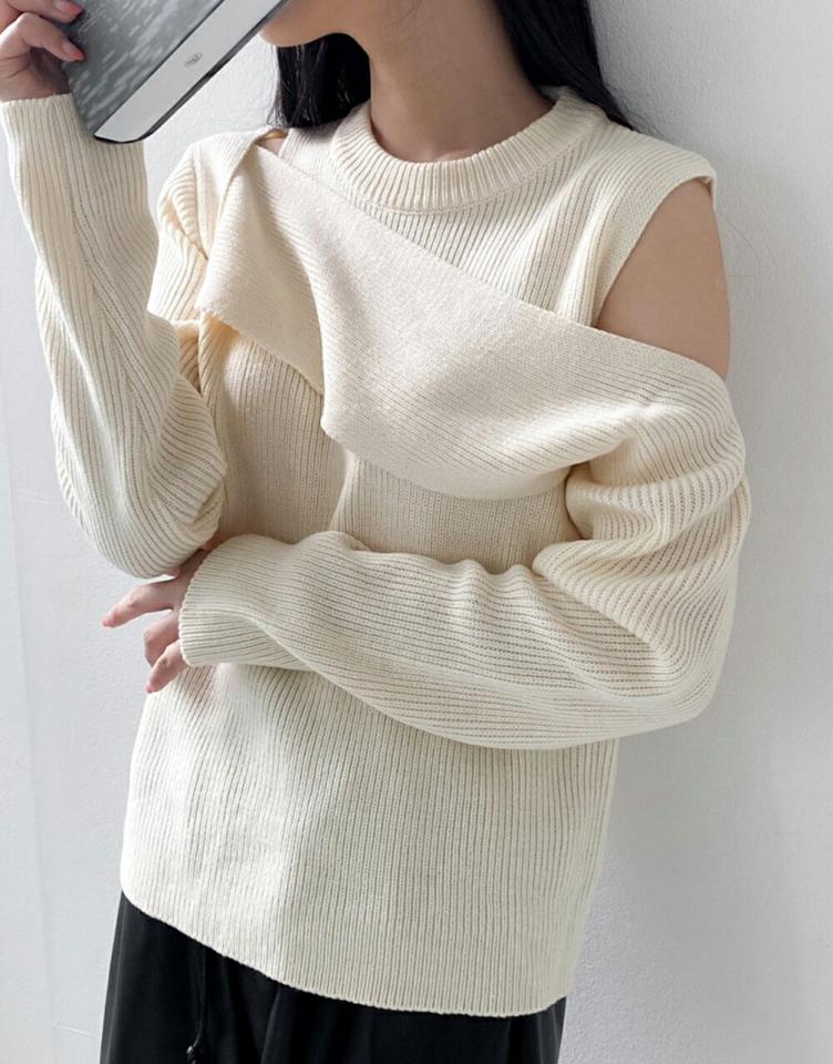 【マラソン特価】カットアウトショルダーニット・p001814 レディース 【tops】トップス ニット 長袖 単色 無地 シンプル ベーシック カットアウト 肩出し 秋 冬 カジュアル セクシー かわいい 可愛い キュート 韓国ファッション MKT