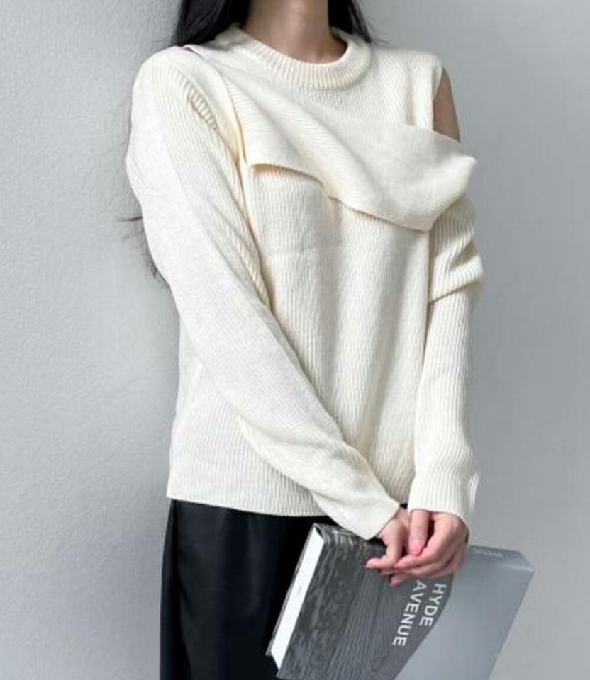 【マラソン特価】カットアウトショルダーニット・p001814 レディース 【tops】トップス ニット 長袖 単色 無地 シンプル ベーシック カットアウト 肩出し 秋 冬 カジュアル セクシー かわいい 可愛い キュート 韓国ファッション MKT