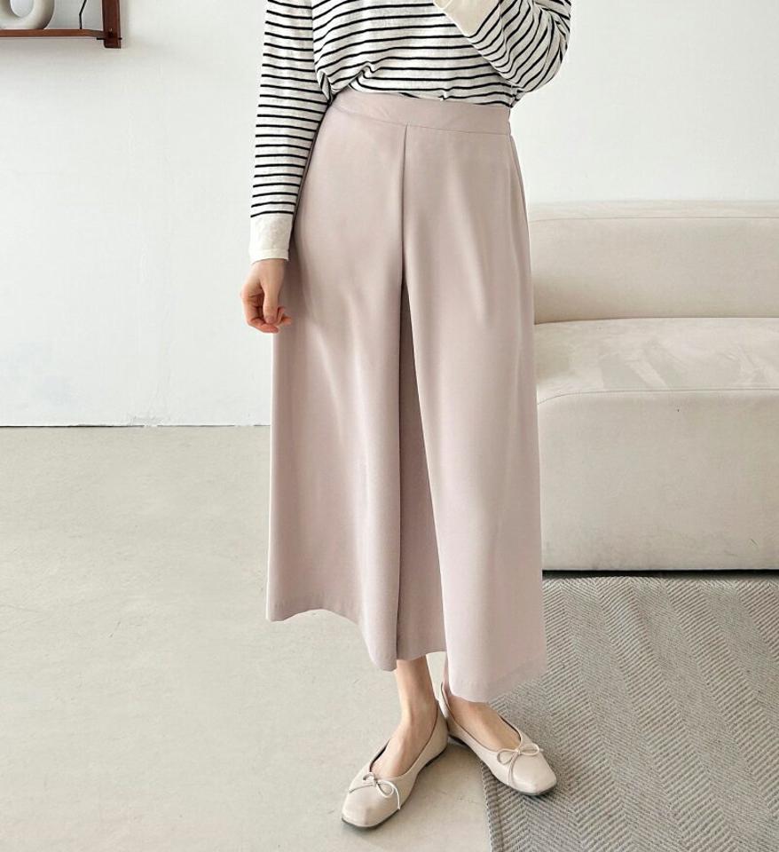 バックゴムクロップドフレアパンツ・p002479 レディース 【pt】 韓国ファッション ボトムス パンツ 9分丈 フレア Aライン ワイド ウエストゴム とろみ 無地 大人 体型カバー 下半身カバー カジュアル 秋 冬 MKT