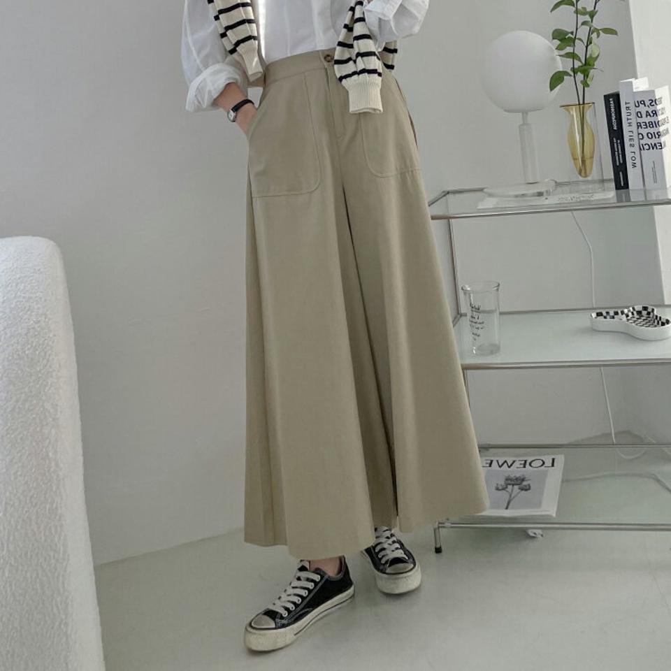 コットンワイドフレアパンツ・p002209 レディース 【pt】 韓国ファッション ボトムス パンツ ロングパンツ ロング丈 長丈 フレア Aライン ワイド ルーズ 幅広 綿100 コットン100 無地 体型カバー 下半身カバー カジュアル 秋 冬 MKT