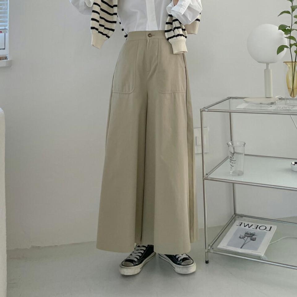 コットンワイドフレアパンツ・p002209 レディース 【pt】 韓国ファッション ボトムス パンツ ロングパンツ ロング丈 長丈 フレア Aライン ワイド ルーズ 幅広 綿100 コットン100 無地 体型カバー 下半身カバー カジュアル 秋 冬 MKT