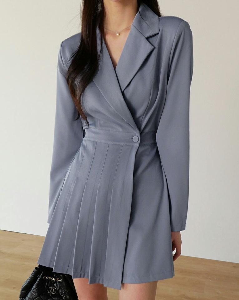 テーラードプリーツオールインワン・t00164 レディース 【pt】オールインワン パンツ ロング ロング丈 テーラードカラー 長袖 プリーツ ショート丈 無地 単色 シンプル カジュアル フェミニン 可愛い かわいい 秋 冬 春 韓国ファッション