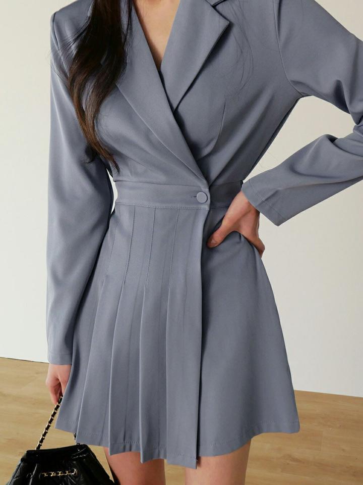 テーラードプリーツオールインワン・t00164 レディース 【pt】オールインワン パンツ ロング ロング丈 テーラードカラー 長袖 プリーツ ショート丈 無地 単色 シンプル カジュアル フェミニン 可愛い かわいい 秋 冬 春 韓国ファッション