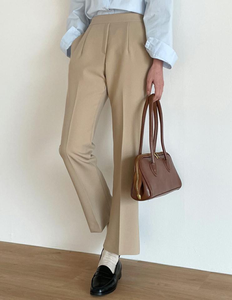 サイドジップストレートスラックス・t00175 レディース 【pt】ボトムス ロング ロングパンツ スラックス スリム ストレート センタープレス ハイウエスト ロング丈 無地 単色 シンプル フェミニン カジュアル 秋 冬 春 韓国ファッション