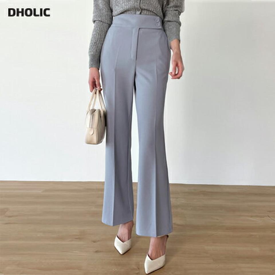 くるみツーボタンフレアスラックス・t00178 レディース 【pt】ボトムス ロング ロングパンツ スラックス くるみツーボタン ハイウエスト フルレングス フレア ロング丈 無地 単色 シンプル フェミニン カジュアル 秋 冬 春 韓国ファッション