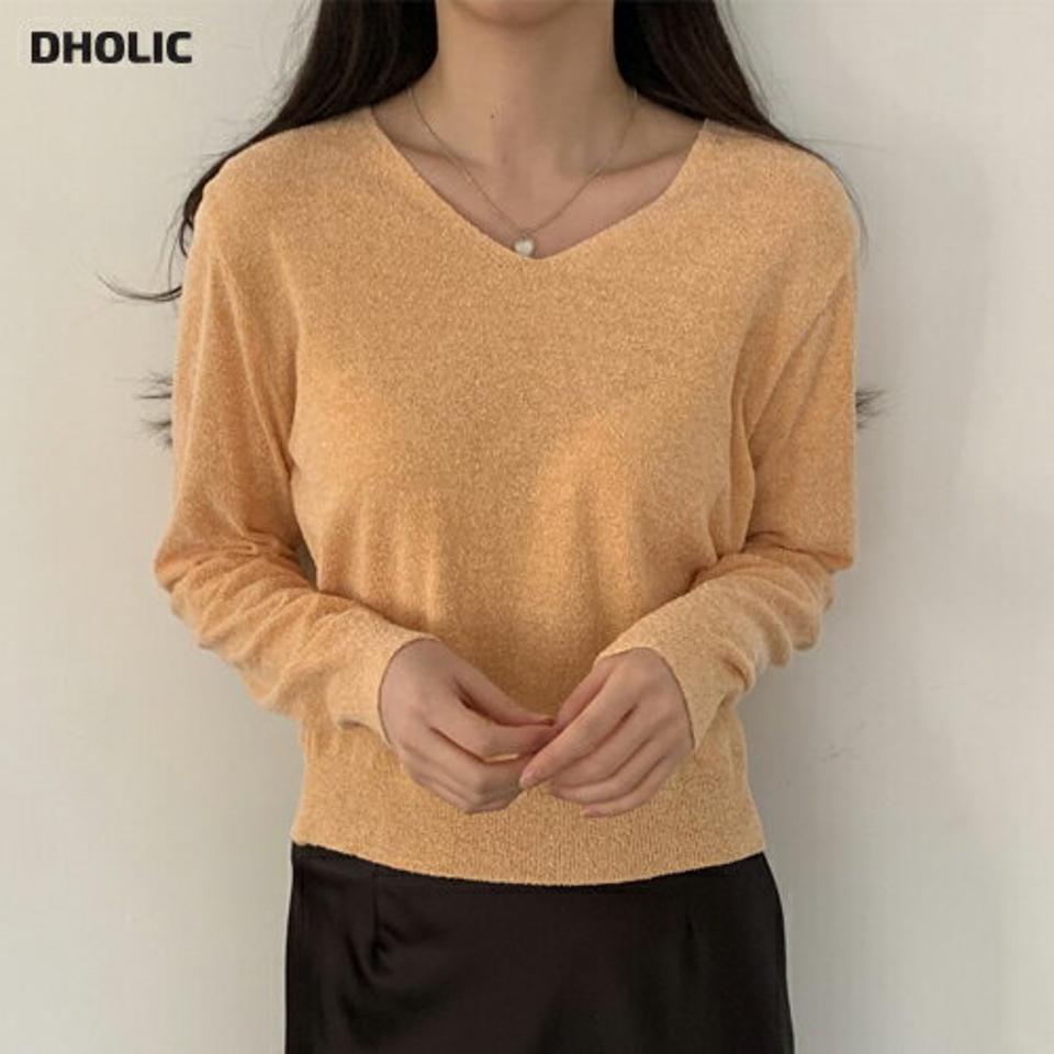 Vネックシアー長袖ニット・p002353 レディース 【tops】トップス ニット 長袖 単色 無地 シンプル ベーシック Vネック 鎖骨 デコルテ パステル シアー 透け感 秋 冬 薄手 カジュアル 韓国ファッション MKT