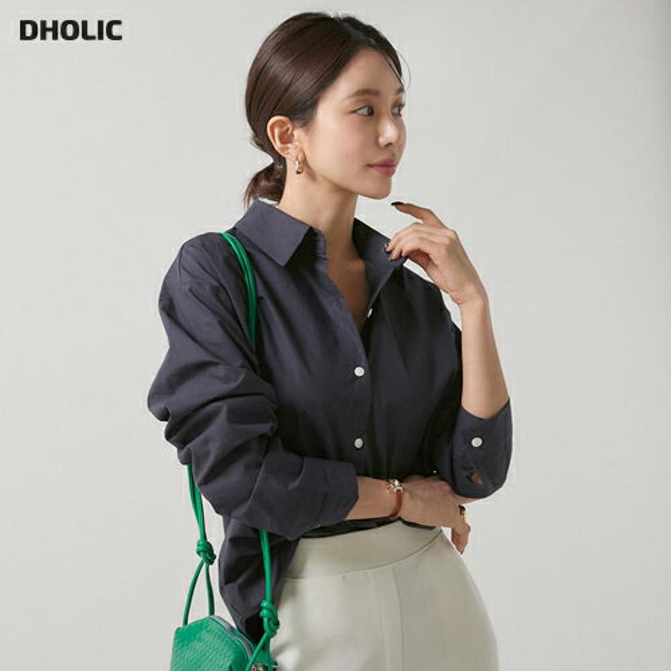 バックスリットコットンシャツ・t00389 レディース 【bl】トップス シャツ カラーネック 長袖 ドロップショルダー スリット コットン 綿 無地 単色 ベーシック シンプル かわいい 可愛い カジュアル フェミニン 秋 冬 春 韓国ファッション