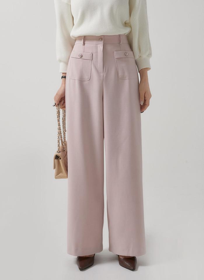 ツイードボタンポケットパンツ・t00406 レディース 【pt】ボトムス ロング ロングパンツ スラックス ツイード ダーツ ハイウエスト フルレングス ストレート ロング丈 シンプル フェミニン カジュアル 秋 冬 春 韓国ファッション