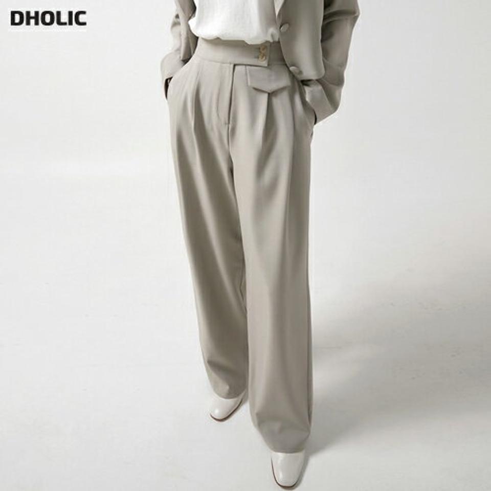 フラップツーボタンスラックス・t00405 レディース 【pt】ボトムス ロング ロングパンツ スラックス ハイウエスト ツータック ワイド ストレート ハイウエスト ロング丈 無地 単色 シンプル フェミニン カジュアル 秋 冬 春 韓国ファッション