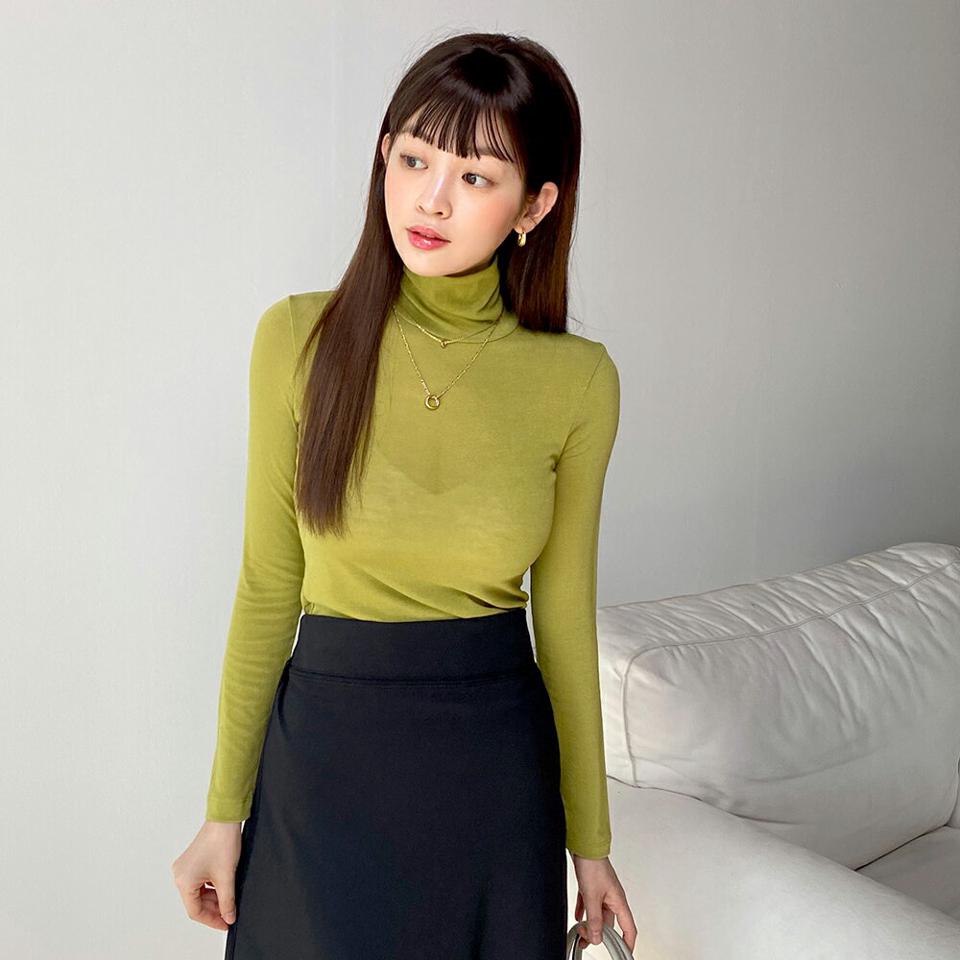 タートル長袖Tシャツ・t00331 レディース 【tops】トップス Tシャツ ハイネック 長袖 クロップド丈 スリム 無地 単色 シンプル カジュアル フェミニン 可愛い かわいい 秋 冬 春 韓国ファッション