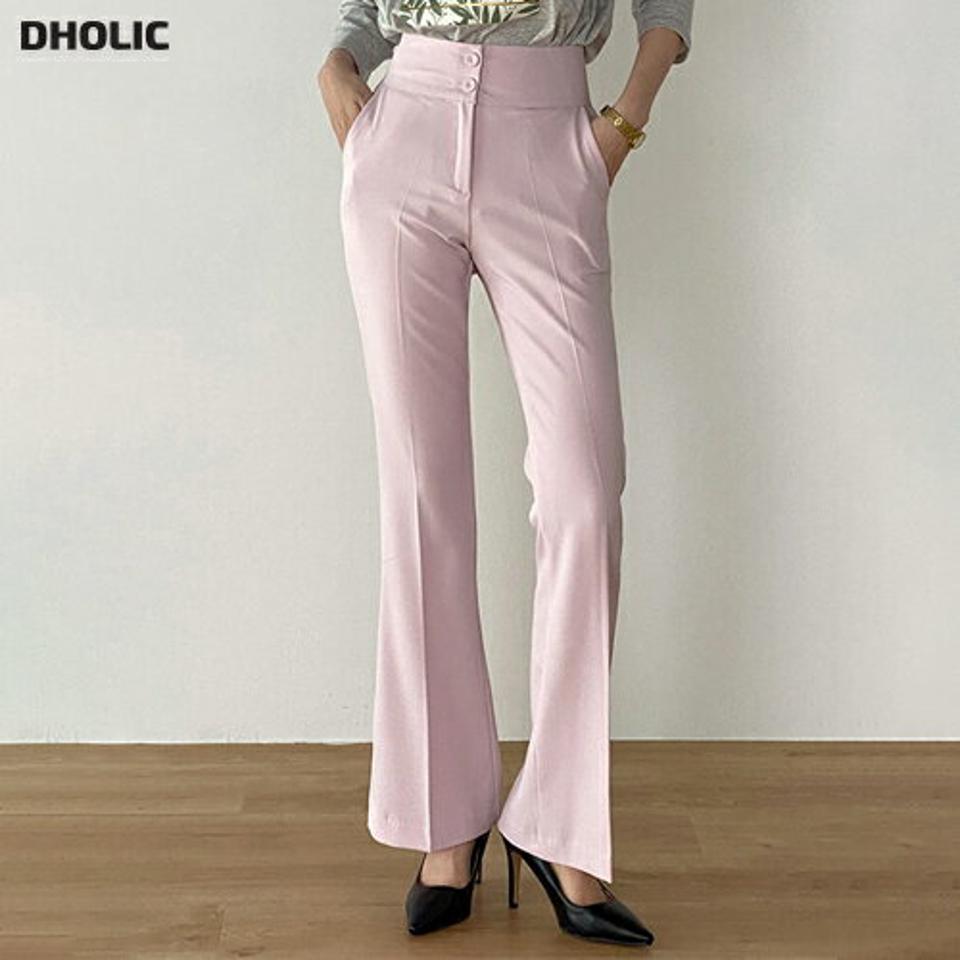 くるみツーボタンフレアスラックス・t00363 レディース 【pt】ボトムス ロング ロングパンツ スラックス センタープレス フレア スリム ハイウエスト フルレングス ロング丈 無地 単色 シンプル フェミニン カジュアル 秋 冬 春 韓国ファッション