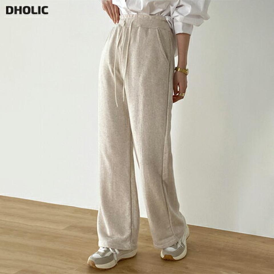 ストリング付ワイドスウェットパンツ・b00344 レディース 【pt】ボトムス ロング ロングパンツ ワイド ストレート ハイウエスト ドローストリング 綿 コットン 無地 単色 シンプル フェミニン カジュアル 秋 冬 春 韓国ファッション